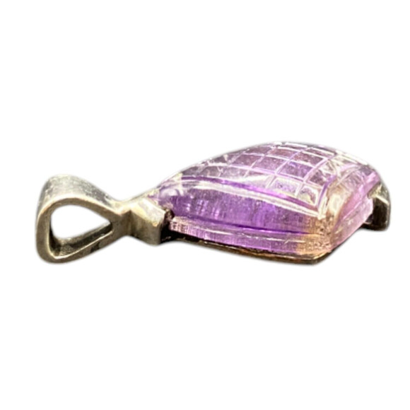 Amethyst Pyramid Shaped Pendant Purple Gemstone 925 Sterling Silver GE Stamped - Picture 3 of 11